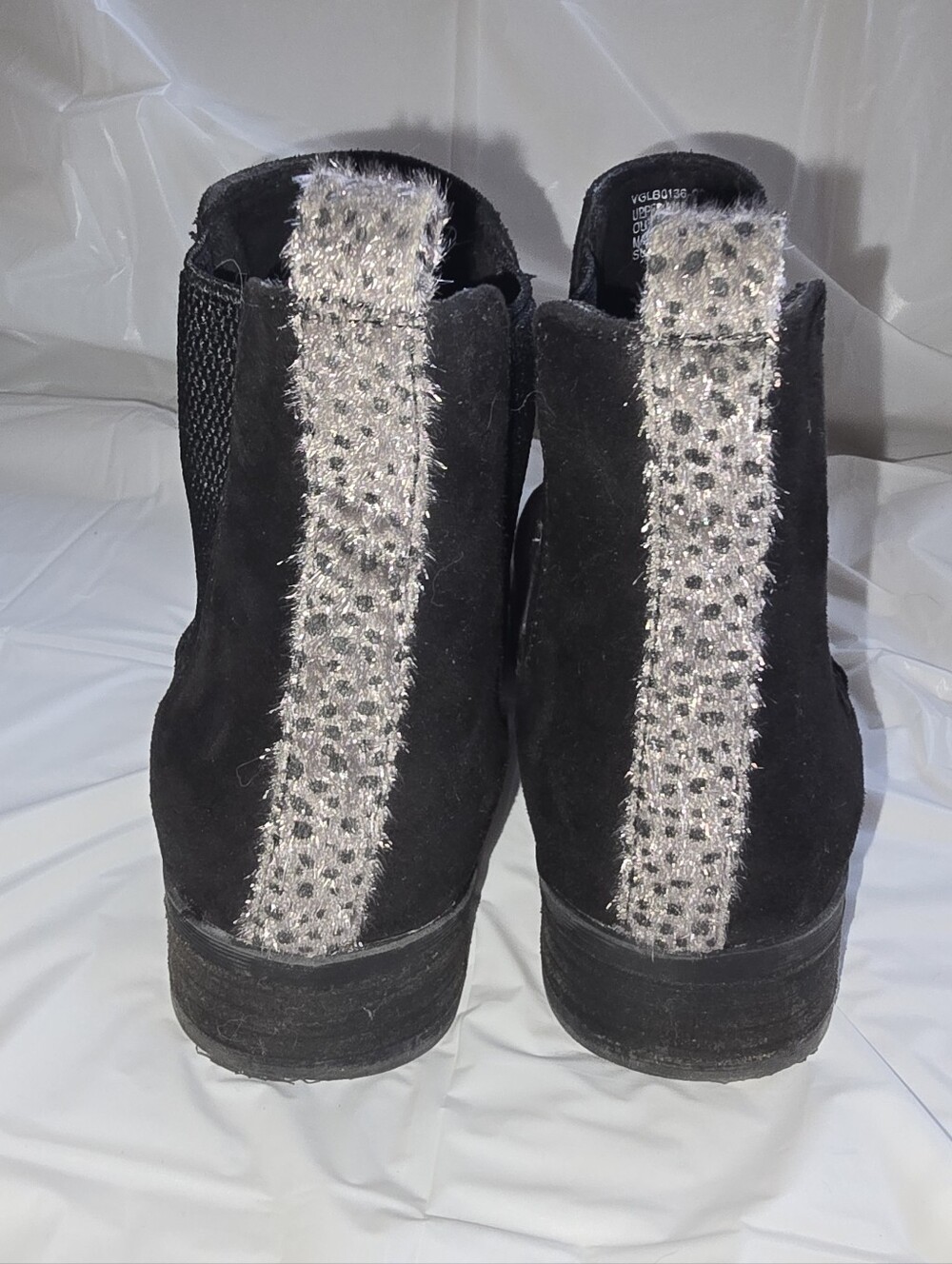 Black Booties with Silver Leopard Stripe - Picture 2 of 5